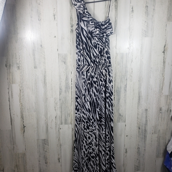 One shoulder black and white zebra wide leg jumpsuit women's size medium - Picture 1 of 12